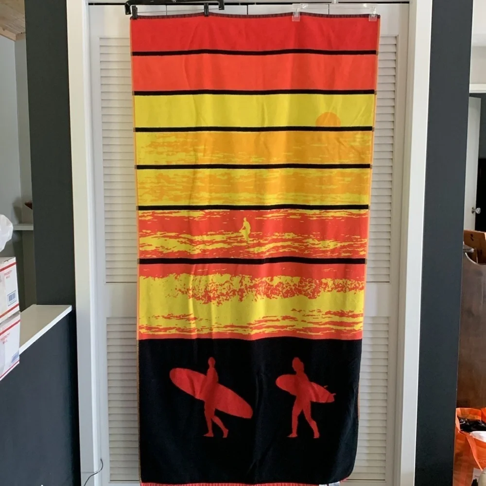 Resort Living Surfer Sunset Beach Towel Red Orange Yellow Black Extra Large 3x6’